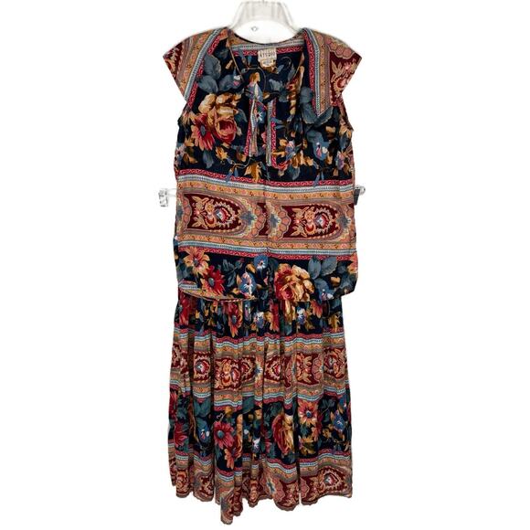 Vtg Atlast Studio Boho Floral Button Up Top Flare Skirt Set Women Medium - Picture 2 of 14